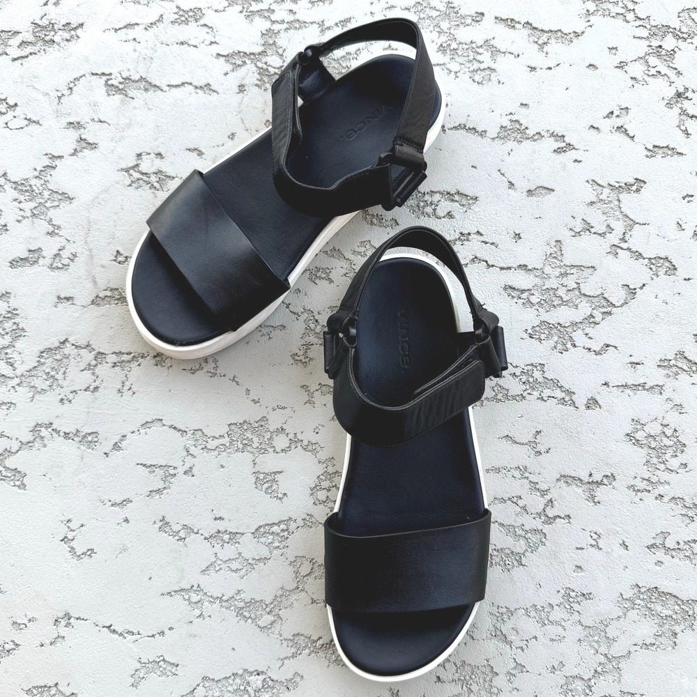 Vince Women's Black Leather Platform Strap Casual Sandals Size‎ 6